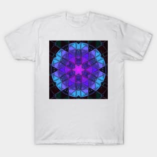 Mosaic Kaleidoscope Flower Purple Blue and Black T-Shirt